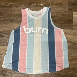 Burn Boot Camp Women’s Snall Striped Mid Cropped Tank Top in Pastel Multi